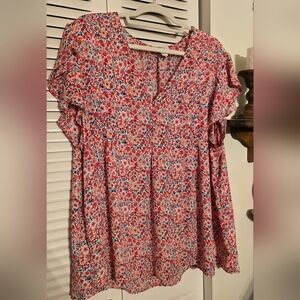 Carolina Belle Red and White Ruffled Short Sleeve Blouse